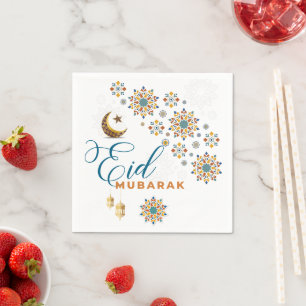 Serviette En Papier Élégant Aïd Moubarak Calligraphie Lune Étoiles