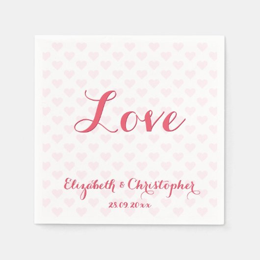 Serviette En Papier Élégant amour Coeurs roses Mariage Anniversaire fê (Devant)