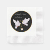 Serviette En Papier élégant amour colombes ajouter nom date Mariage (Devant)