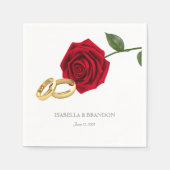 Serviette En Papier Élégant anneau or et Mariage Roses rouges (Devant)