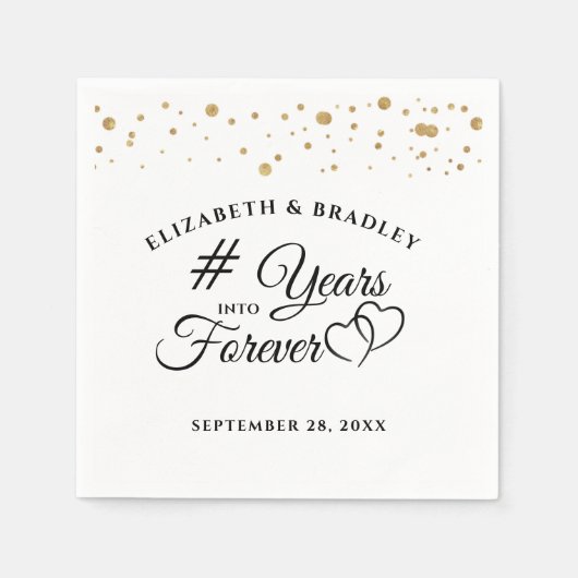 Serviette En Papier Élégant Anniversaire # ANNÉES DANS LES COEURS FORE (Devant)