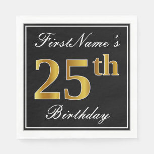 Serviette En Papier Élégant, anniversaire d'or de Faux 25ème + Nom