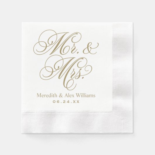 Serviette En Papier Elegant Antique Gold Mr et Mme Script Monogram (Devant)