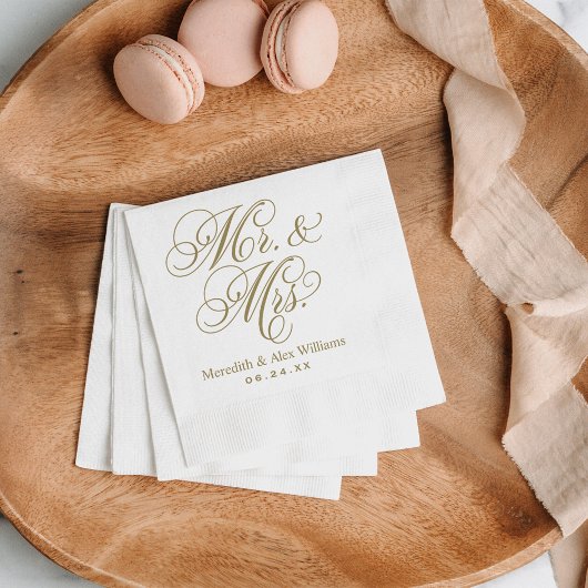 Serviette En Papier Elegant Antique Gold Mr et Mme Script Monogram