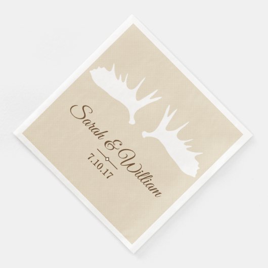 Serviette En Papier Élégant Antlers d'orignal blanc & Taupe | Personna (Coin)