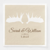 Serviette En Papier Élégant Antlers d'orignal blanc & Taupe | Personna (Devant)