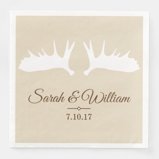 Serviette En Papier Élégant Antlers d'orignal blanc & Taupe | Personna (Devant)