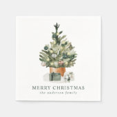Serviette En Papier Elégant Aquarelle Arbre de Noël (Devant)