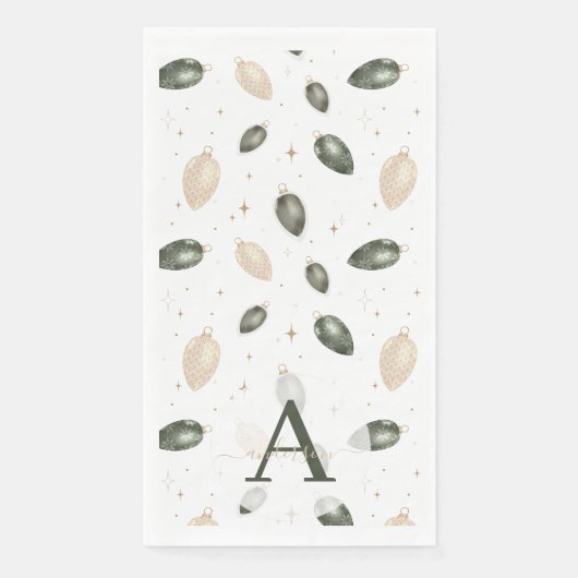 Serviette En Papier Élégant Aquarelle Baubles Monogramme Noël (Devant)