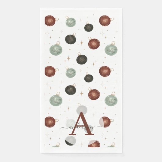 Serviette En Papier Élégant Aquarelle Baubles Monogramme Noël (Devant)