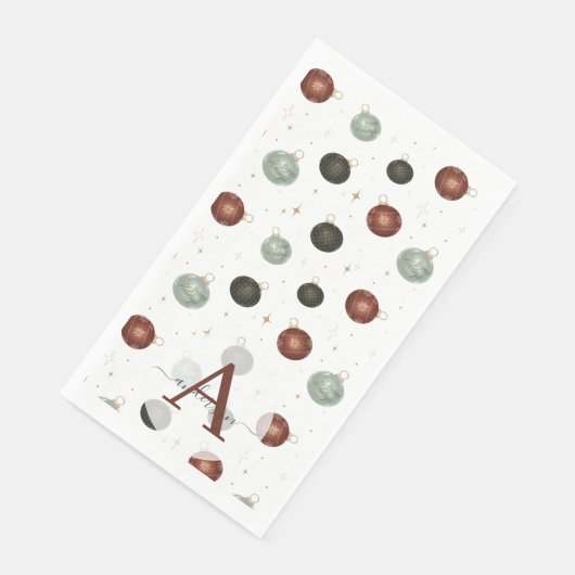 Serviette En Papier Élégant Aquarelle Baubles Monogramme Noël (Coin)