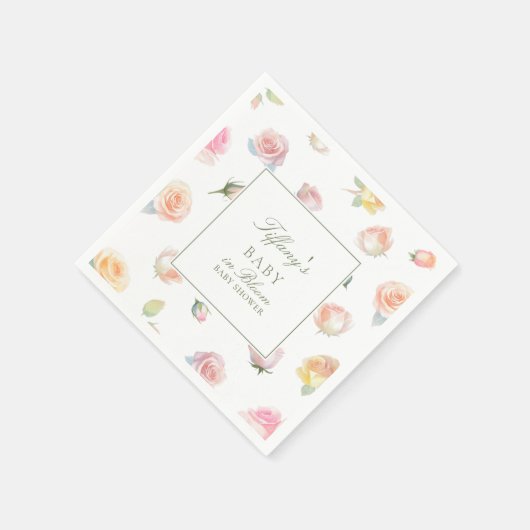 Serviette En Papier Elégant Aquarelle bébé dans Baby shower Fille Fleu (Coin)