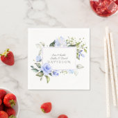 Serviette En Papier Elégant Aquarelle bleu Fleurs Mariage de cadre (En situation)