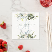 Serviette En Papier Elégant aquarelle bleu gomme Eucalyptus Monogramme (En situation)