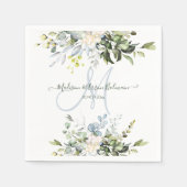 Serviette En Papier Elégant aquarelle bleu gomme Eucalyptus Monogramme (Devant)