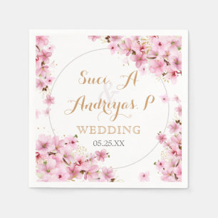 Serviette En Papier Elégant Aquarelle Cerisier Fleur Printemps Mariage