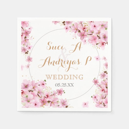 Serviette En Papier Elégant Aquarelle Cerisier Fleur Printemps Mariage (Devant)