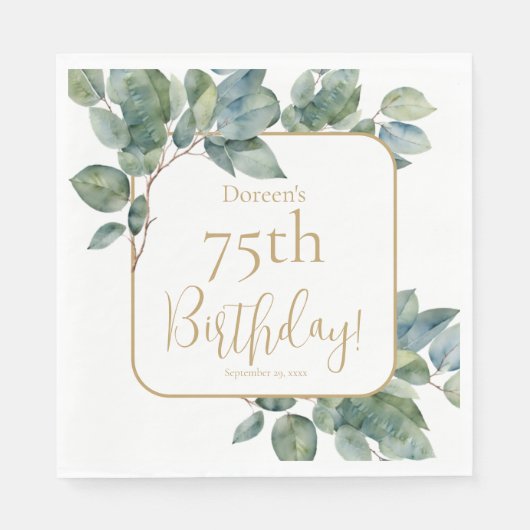 Serviette En Papier Elégant aquarelle eucalyptus anniversaire botaniqu (Devant)