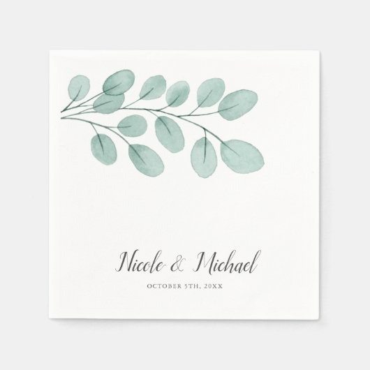 Serviette En Papier Elégant Aquarelle Eucalyptus Mariage personnalisé (Devant)