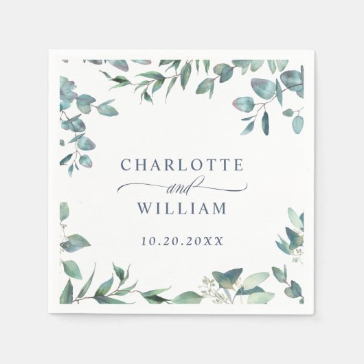 Serviette En Papier Elégant aquarelle Eucalyptus papier Mariage (Devant)