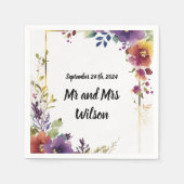 Serviette En Papier Elégant Aquarelle Fleurs Mariage Dîner Cocktail (Devant)