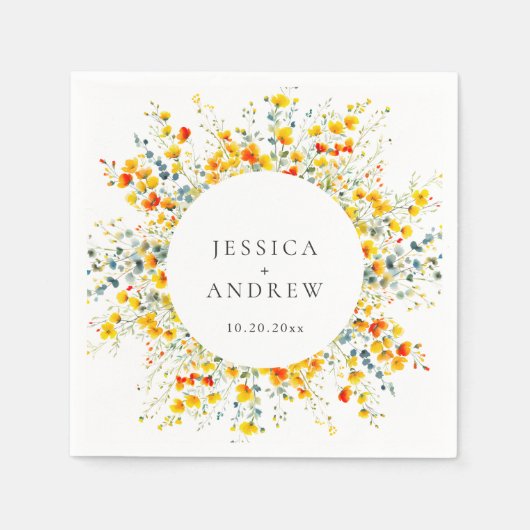 Serviette En Papier Elégant Aquarelle Fleurs sauvages Mariage (Devant)