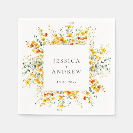 Serviette En Papier Elégant Aquarelle Fleurs sauvages Mariage (Devant)