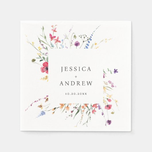 Serviette En Papier Elégant Aquarelle Fleurs sauvages Mariage (Devant)