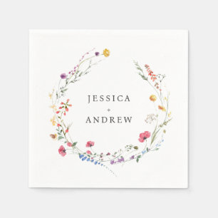 Serviette En Papier Elégant Aquarelle Fleurs sauvages Mariage