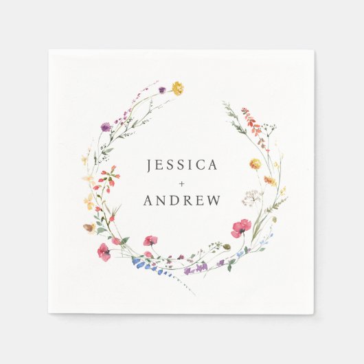 Serviette En Papier Elégant Aquarelle Fleurs sauvages Mariage (Devant)