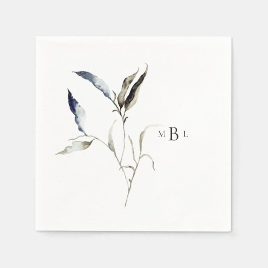 Serviette En Papier Elégant Aquarelle Foliage Monogramme Cocktail (Devant)