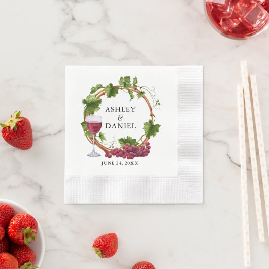 Serviette En Papier Élégant aquarelle Grappe Vins Bois Mariage Wreath (En situation)