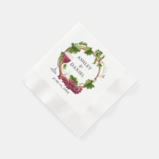Serviette En Papier Élégant aquarelle Grappe Vins Bois Mariage Wreath (Coin)