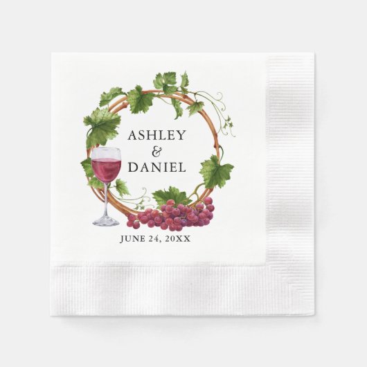 Serviette En Papier Élégant aquarelle Grappe Vins Bois Mariage Wreath (Devant)