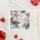 Serviette En Papier Elégant aquarelle ivoire Magnolia or Monogramme (En situation)