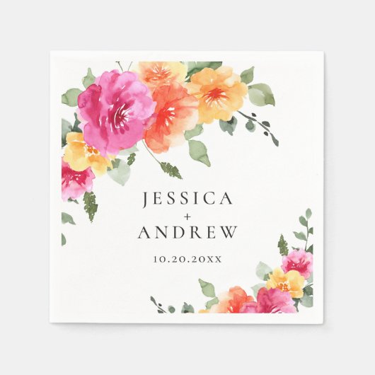 Serviette En Papier Elégant Aquarelle Mariage rose clair (Devant)