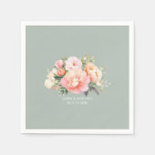 Serviette En Papier Elégant Aquarelle moderne Peony Sage Mariage vert (Devant)