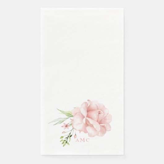 Serviette En Papier Elégant aquarelle Monogramme rose Floral (Devant)