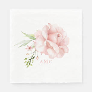 Serviette En Papier Élégant aquarelle Monogramme rose floral déjeuner