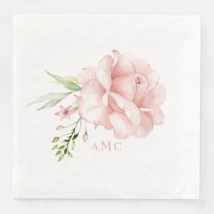 Serviette En Papier Elégant Aquarelle Monogramme Rose Floral Dîner