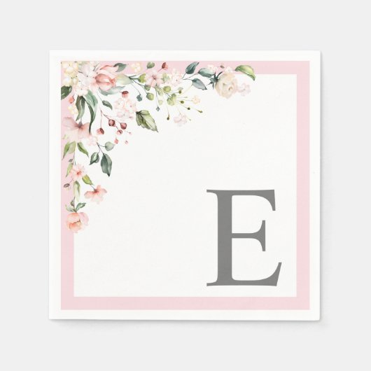 Serviette En Papier Elégant Aquarelle rose Floral Monogramme initial (Devant)