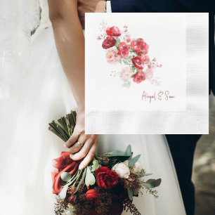 Serviette En Papier Elégant Aquarelle Rouge Floral Mariage Cocktail