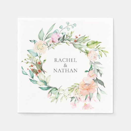 Serviette En Papier Elégant Aquarelle Verdure Floral Mariage (Devant)