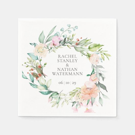 Serviette En Papier Elégant Aquarelle Verdure Floral Mariage (Devant)