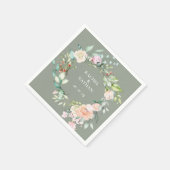 Serviette En Papier Elégant Aquarelle Verdure Floral Mariage (Coin)