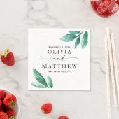 Serviette En Papier Elégant aquarelle vert jardin script mariage (En situation)