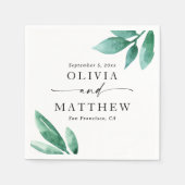 Serviette En Papier Elégant aquarelle vert jardin script mariage (Devant)