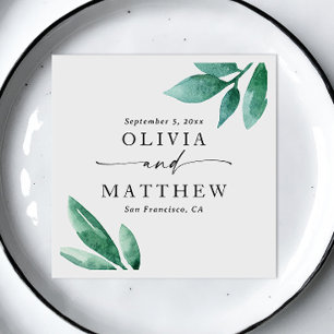 Serviette En Papier Elégant aquarelle vert jardin script mariage