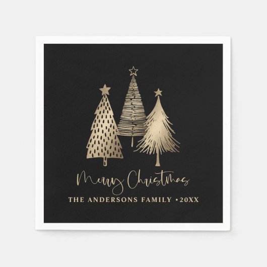 Serviette En Papier Élégant Arbre de Noël Or Joyeux Noël (Devant)