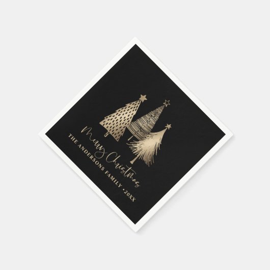 Serviette En Papier Élégant Arbre de Noël Or Joyeux Noël (Coin)